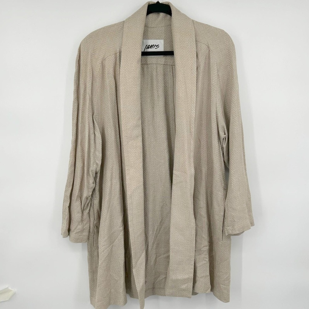 Wms Vintage Janis Duster Cardigan L Oatmeal Textured Open Front Minimalist Janis